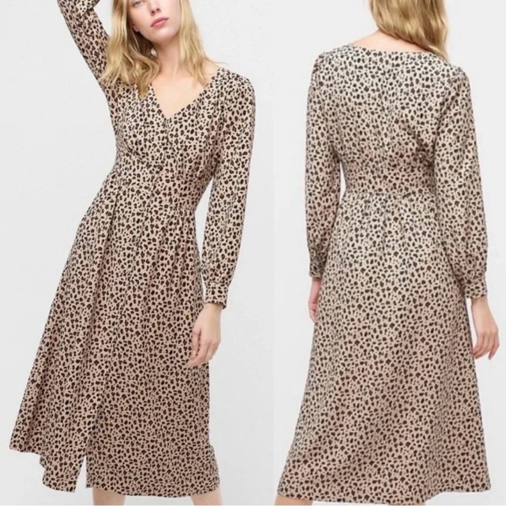 J Crew Leopard Print A-line Button Up Midi Dress Size 2